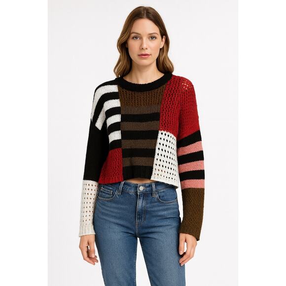 SO Colorblock Crop Stripe Sweater M - Picture 1 of 4